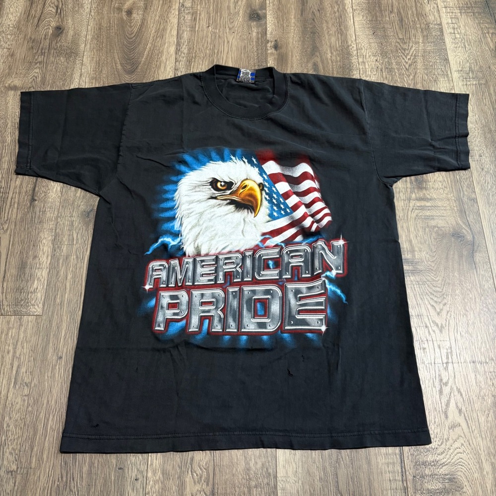 Wildman Apparel T-Shirt Mens Large Black VTG American Pride Eagle United Stand